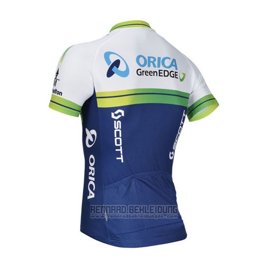 2014 Fahrradbekleidung Orica GreenEDGE Wei und Blau Trikot Kurzarm und Tragerhose